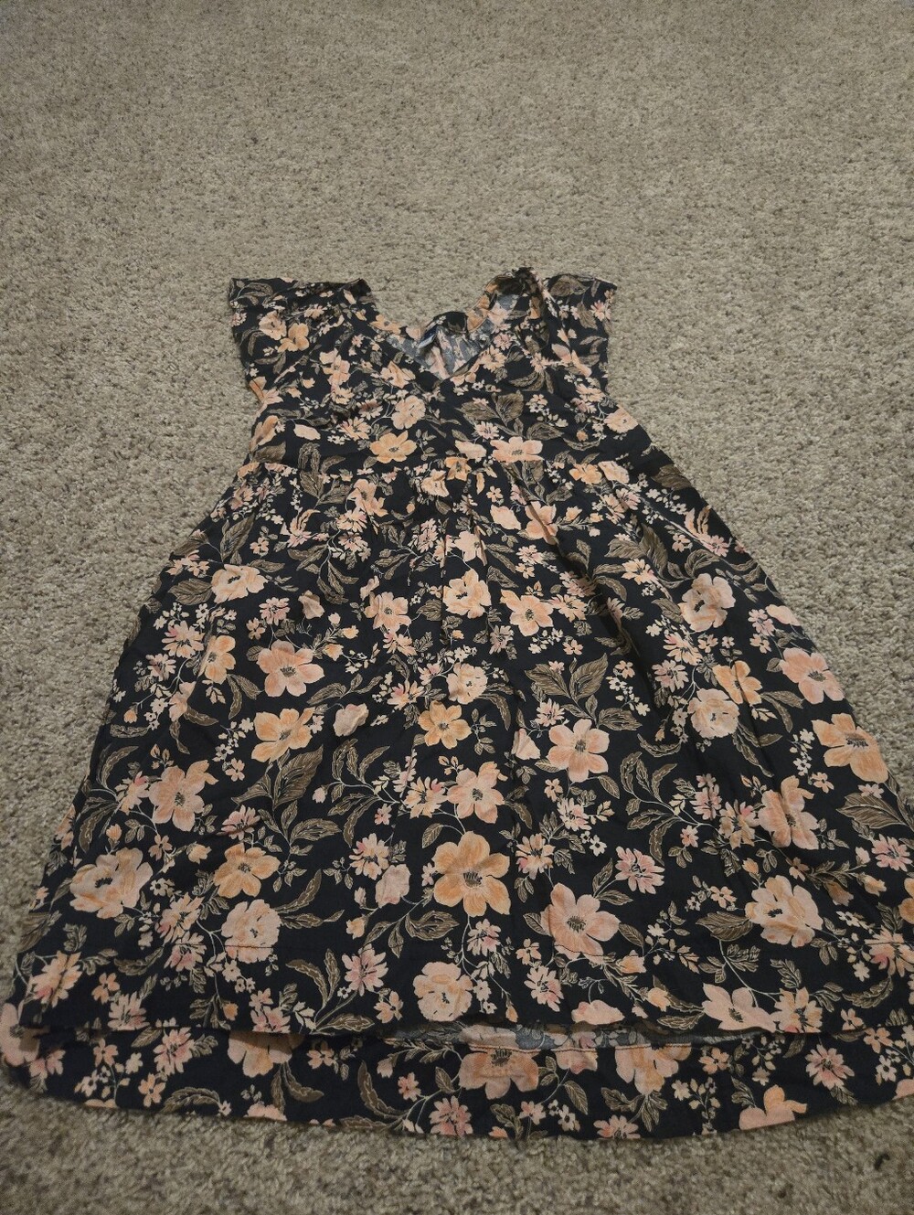 Old Navy Navy Dress with Peach Floral Print